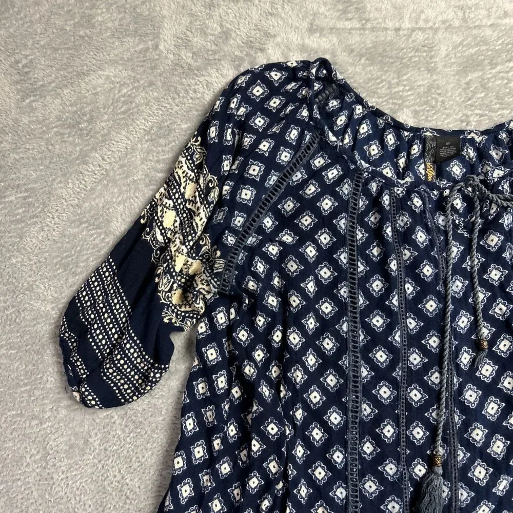 Apollo Artsy Flowy Boho Embroidered Womens Shirt Top Y2K Sz M Peasant Gypsy - Picture 6 of 14
